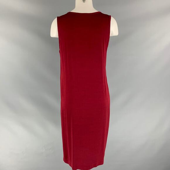 ANN DEMEULEMEESTER Size 4 Burgundy Rayon Solid Shift Dress - Picture 3 of 5
